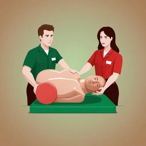 Prompt: Create an image as a promo for a CPR seminar for the public that should be coloured brown green and red and it should be minimal
