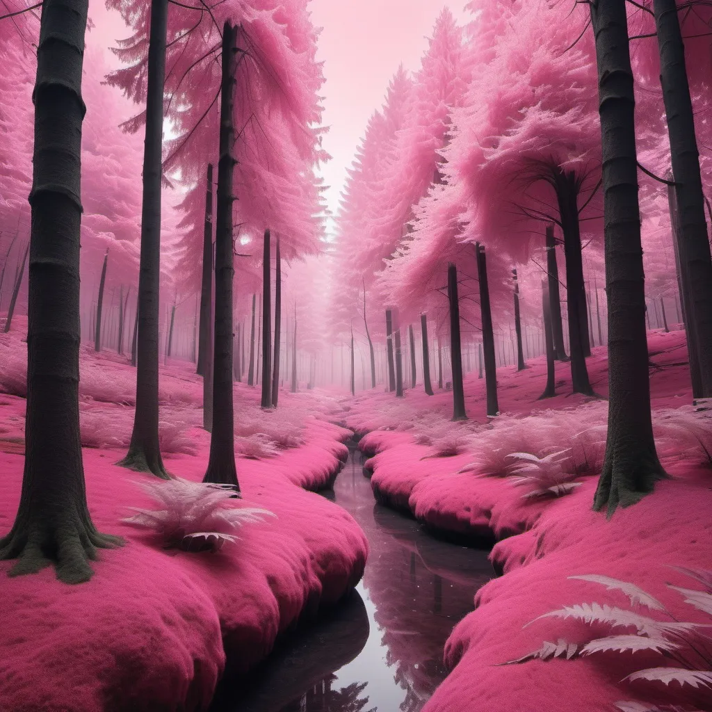 Prompt: asthetic pink forest