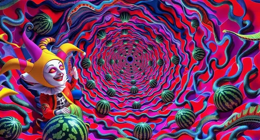 Prompt: Mandelbrot fractal, inspired by jesters, circus, spirals, mandelbox, infinite 