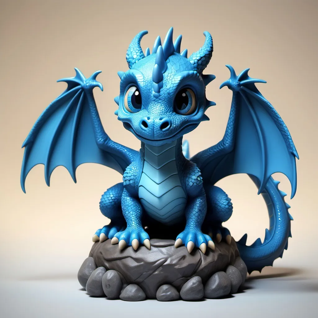 Prompt: Create a small 3D blue baby dragon inside its lair, fantastic, mysterious style and high detail. View front