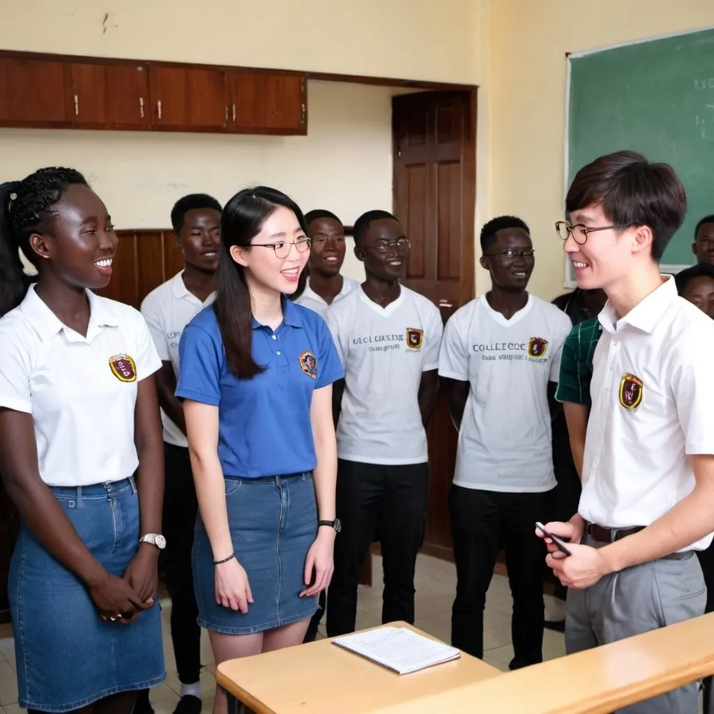 Prompt: a team of voluntary students from Hong Kong are delivering a speech to a group of college students in Ghana 