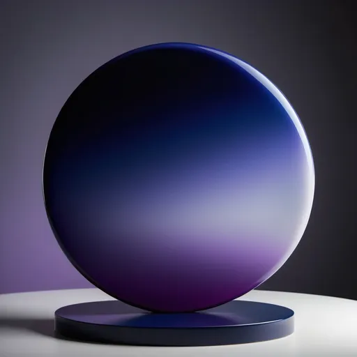 Prompt: abstract round-shaped sculpture, (dark blue and violet gradient), smooth and sleek surface, atmospheric lighting casting soft shadows, dynamic textures highlighting fluidity, (minimalist aesthetic), striking visual contrast, ethereal and dreamlike ambiance, art that evokes curiosity, ultra-detailed, high quality