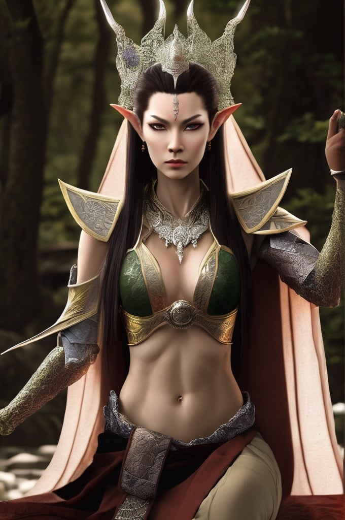 Prompt: Stunningly beautiful elven Japanese Empress. Fierce as she is beautiful. 