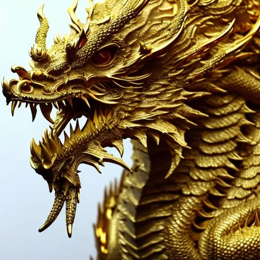 Prompt: Golden 3D dragon logo, intricate scales and detailing, shining metallic finish, high quality, 3D rendering, majestic and powerful, intricate design, detailed wings and claws, golden tones, dramatic lighting, professional, intricate details, powerful presence, regal, metallic finish, intricate 3D, golden, detailed scales, professional lighting