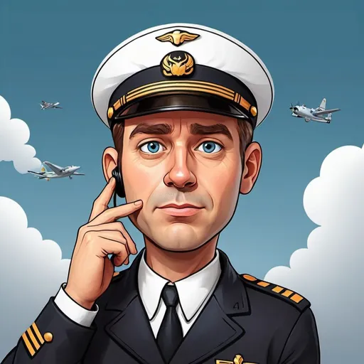 Prompt: Create a cartoon image of pilot thinking