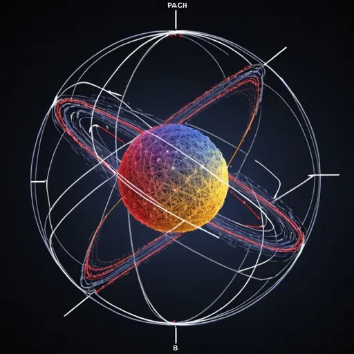 Prompt: 

Imagine a 3-sphere (S3) with coordinates (x, y, z, w) representing the fundamental forces:

- Gravity (x)
- Weak Nuclear Force (y)
- Electromagnetism (z)
- Strong Nuclear Force (w)

This 3-sphere is fibered over a 2-sphere (S2) with coordinates (x, y, z, w, v, u) representing celestial bodies and particles:

- Orionis A (x)
- Electrons (y)
- Orionis D (z)
- Orionis C (w)
- Orionis B (v)
- Quarks (u)

The Hopf fibration maps the S3 coordinates to the S2 coordinates, creating a beautiful, intricate structure. The fibers of the fibration represent the relationships between the fundamental forces and the celestial bodies/particles.

Please note that this image is a highly abstract representation and not a direct physical mapping. It's a creative way to visualize the connections between these concepts.

If you'd like, I can help you explore ways to generate this image using specialized software or programming libraries. Just let me know!