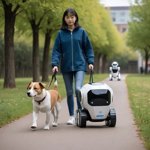 Prompt: A dog and AI robot going for a walk
