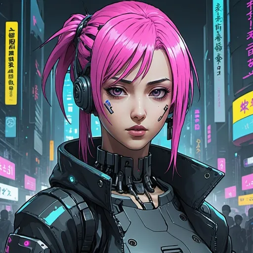 Prompt: Create an ai puzzle with cyberpunk manga characters 