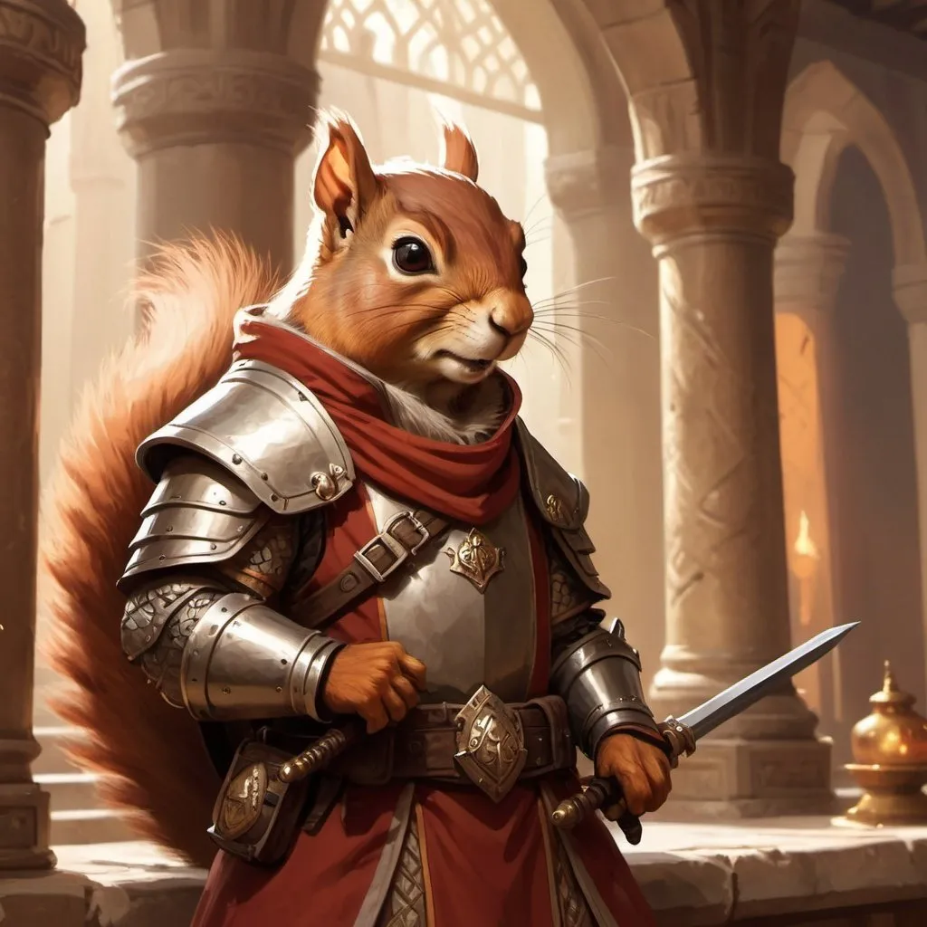 Squirrel Paladin with an Acornmace in a Temple , fan...