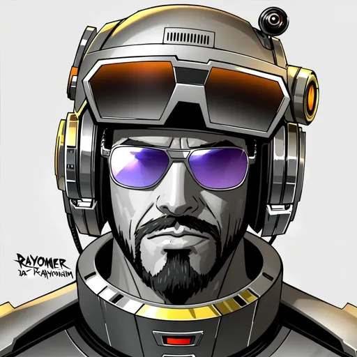 Prompt: a man in a helmet and sunglasses with a sci - fi helmet, Doc Hammer, rayonism, daz, concept art