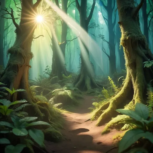 Prompt:   mystical  forest around sunlight background fantasy style 3d 