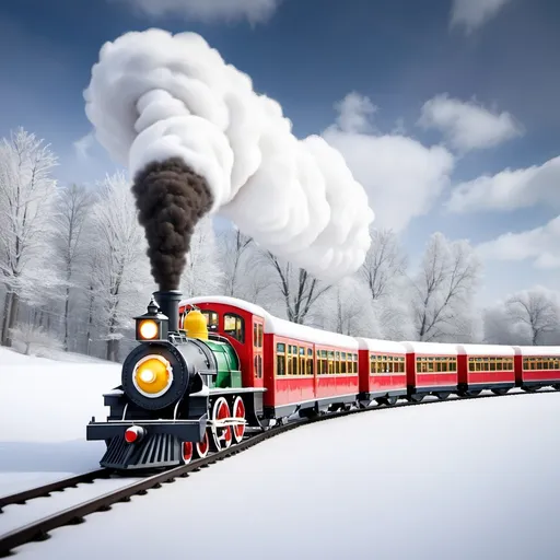 Prompt: a christmas train in snow landscape