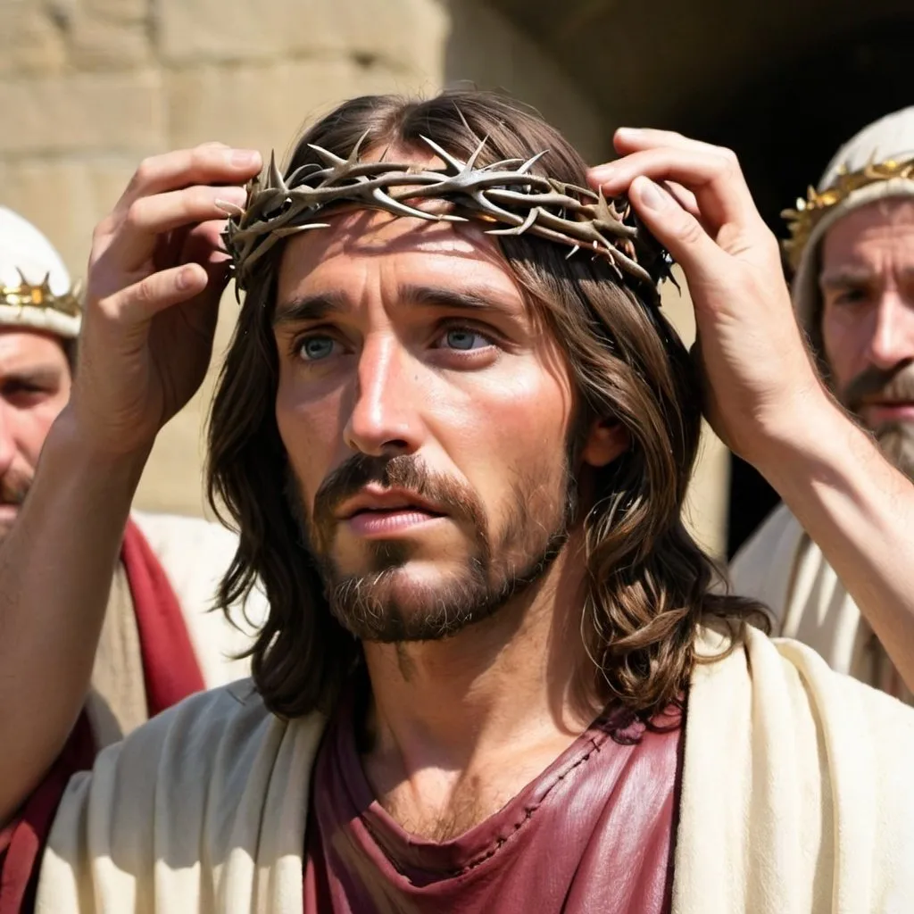 Prompt: Jesus trades a king's crown for a crown of thorns 