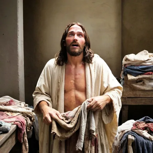 Prompt: Jesus trades His Perfection for our Dirty Rags/filth. 