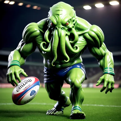 Prompt: CTHULHU PLAYING RUGBY