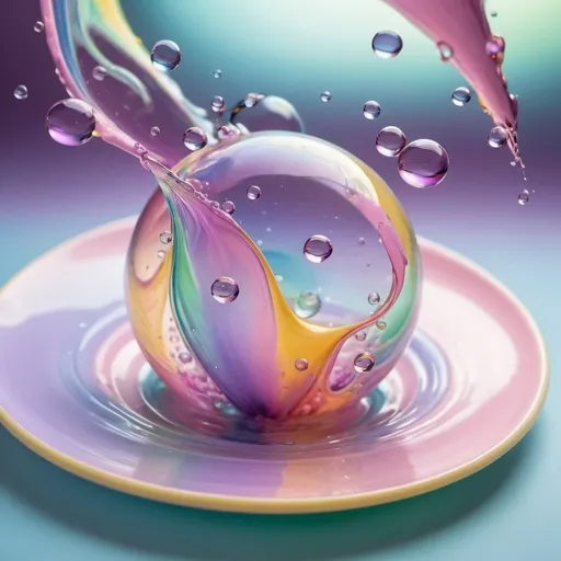 Prompt: Swirling pastel image of bubbles and droplets, vibrant and pastel colors, high quality, abstract, dynamic, bubble art, splashes of color, flowing shapes, dynamic and vibrant, vibrant bubbles, vibrant droplets, modern, artistic, colorful, vibrant Lighting, abstract art, pastel Colors of lavender, pink, green, yellow, and blue 