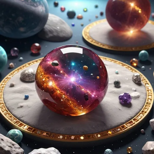 Prompt: high resolution, 4k, detailed, high quality, professional, wide view <mymodel>Our solar system and outer space created out of gemstones and gemstone textures, high-res, ultra-detailed, 3D rendering, cosmic, vibrant colors, sparkling textures, luxurious, celestial bodies in precious stones, majestic planetary alignment, opulent asteroid belt, radiant gemstone stars, intricate details, luxurious art style, gemstone textures, space scene, cosmic lighting