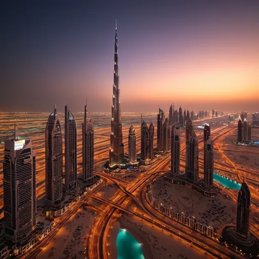 Prompt: Dubai sunset skyline