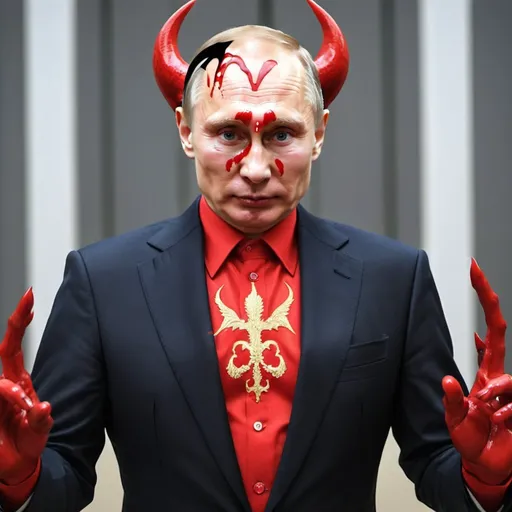Prompt: Putin as a bloodthirsty devil in a gay outfit