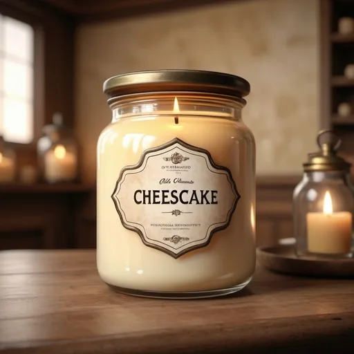 Prompt: An old jar of cheesecake-scented candle