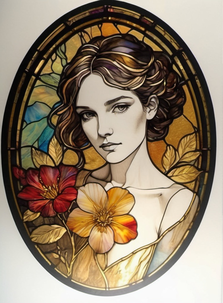 Prompt: a floral water color, ink, gold leaf, soft, laser etched 