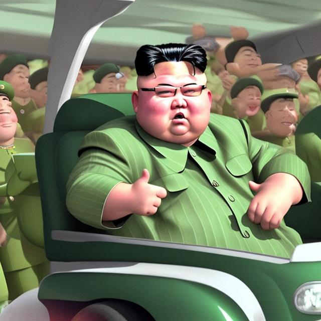 Prompt: Kim jung un driving on shrek