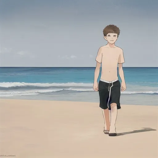 Prompt: boy, 18, walking on the beach