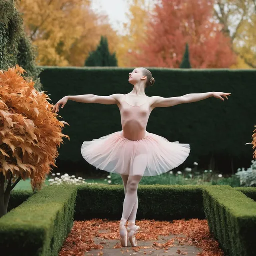 Prompt: A ballerina, 18, in a garden, fall