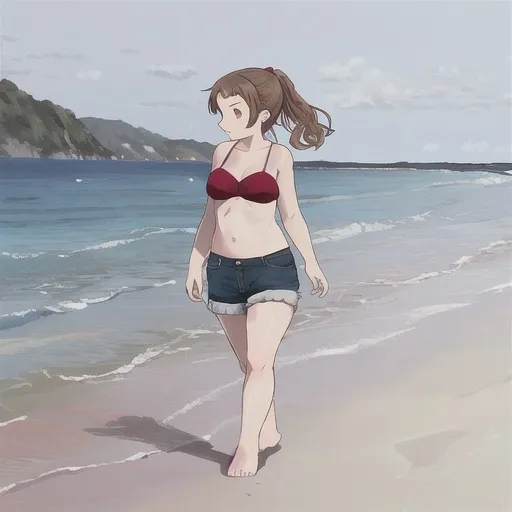 Prompt: girl, 18, walking on the beach