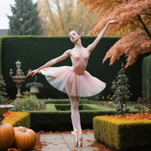 Prompt: A ballerina, 18, in a garden, fall