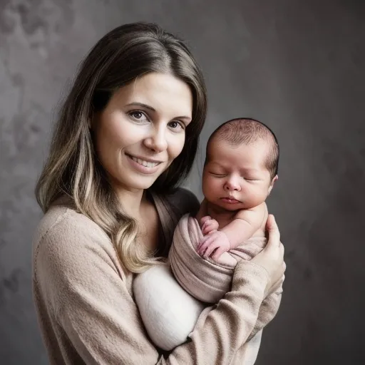 Prompt: A mom holding her newborn baby