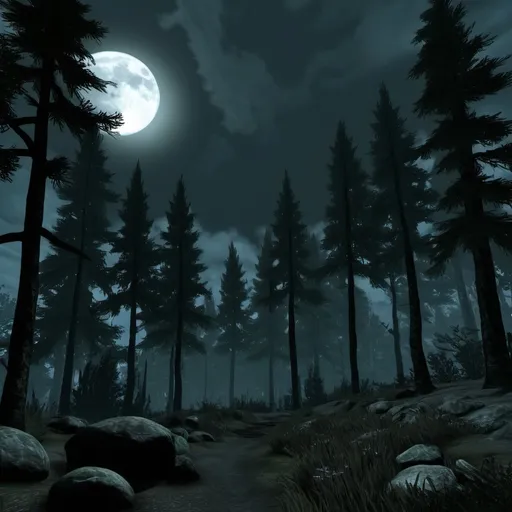 Prompt: Skyrim Brynjolf Forest at night full moon