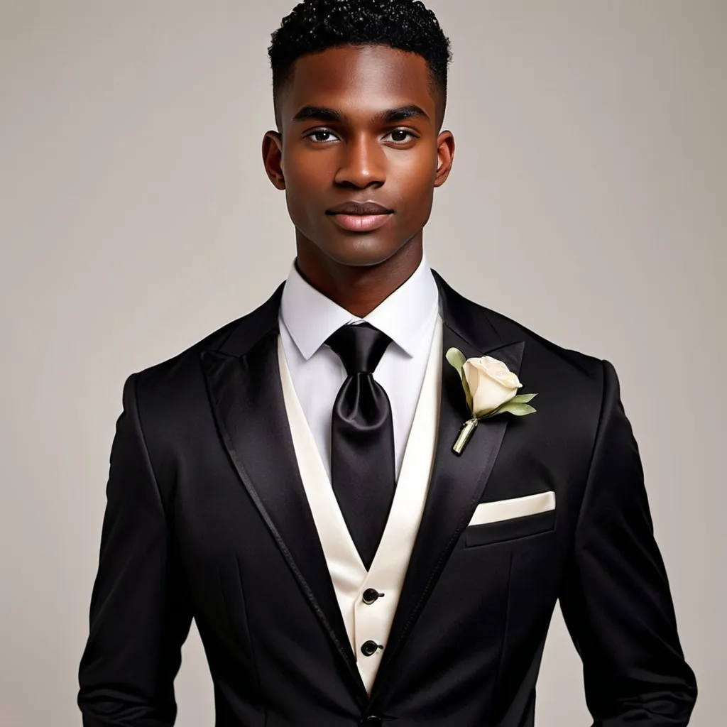 Prompt: Costume for groom with skin tone little black 

