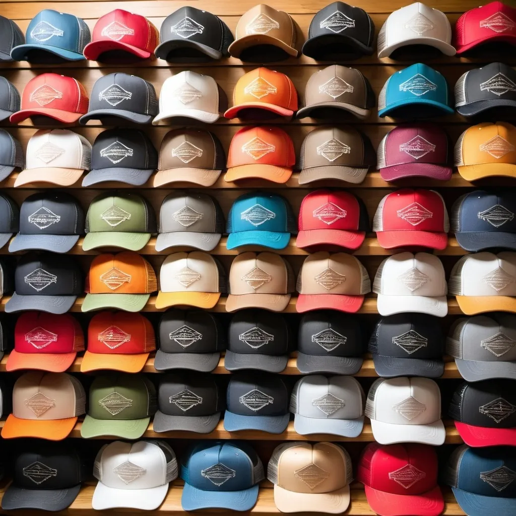 Prompt: variety of trucker hats for sale