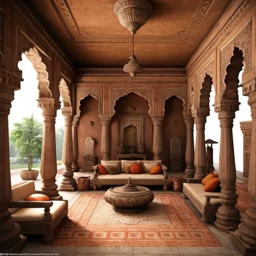 Prompt: create an interior of the hindu mansion in ancient time period.
