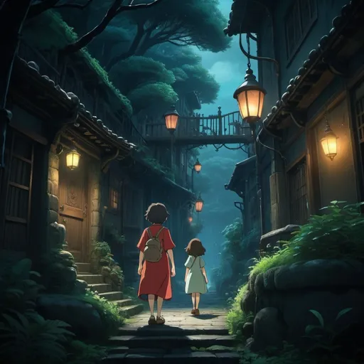 Prompt: (Ghibli character), a whimsical yet mysterious design, dark-themed ambiance, shadowy elements, rich textures, cool color tones, dramatic mood, surrounded by ethereal shadows, intricate background details, evoking a sense of wonder and curiosity, enchanting yet eerie atmosphere, (ultra-detailed), (4K), captivating composition.