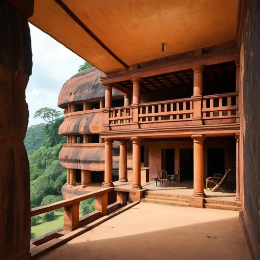 Prompt: re-create a sigiriya rock mansion in srilanka.  exterior and interior architectural influences. 
