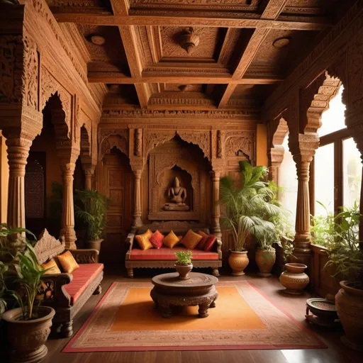 Prompt: create an interior of the hindu mansion in ancient time period.
