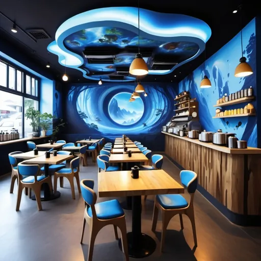 Prompt: A cafe designed like avatar film