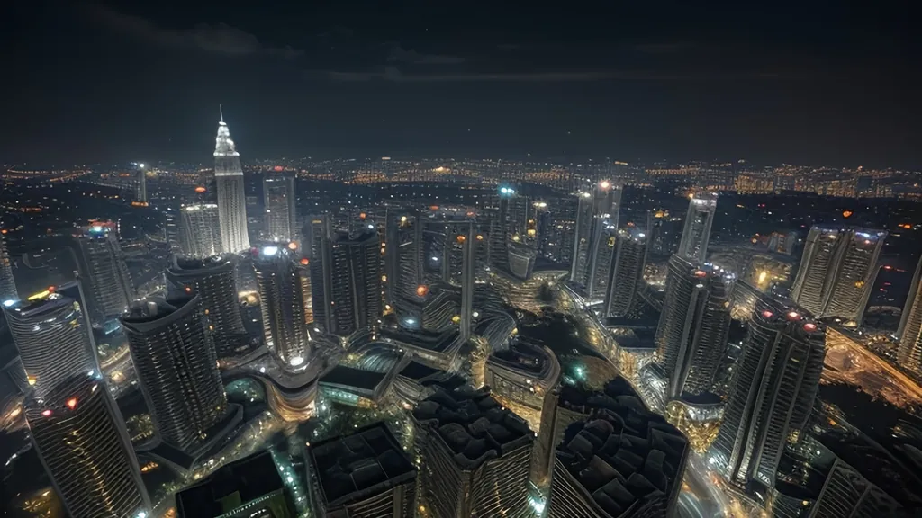 Prompt: A night time view of Kuala Lumpur Twin Towers