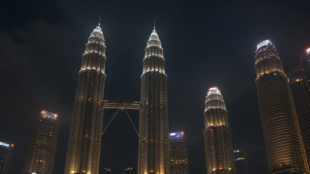 Prompt: A night time view of Kuala Lumpur Twin Towers
