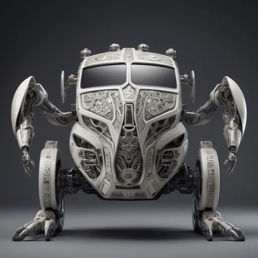 Prompt: (The motif is a truck), in a futuristic and energetic scene with three bipedal machines incorporating the motif's form, standing majestically in a dancing pose (three different types), the design of the chest, shoulders, legs and arms reminiscent of the motif, with the motif's design 1 The No. 2 machine is reminiscent of the motif's character, culture and dignity. The machine is decorated with elements like hero's armour. The background is the motif's place of origin.