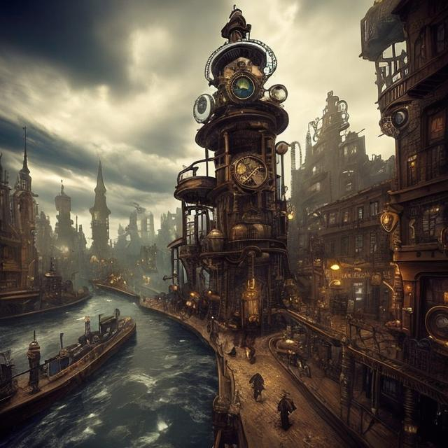 Prompt: A steampunk world