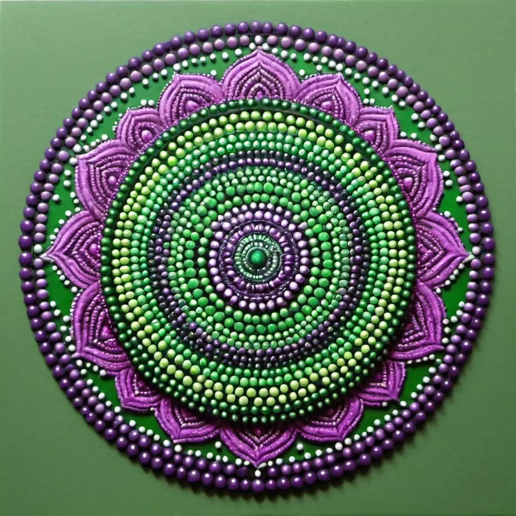 Prompt: mandala dot art in green and purple
