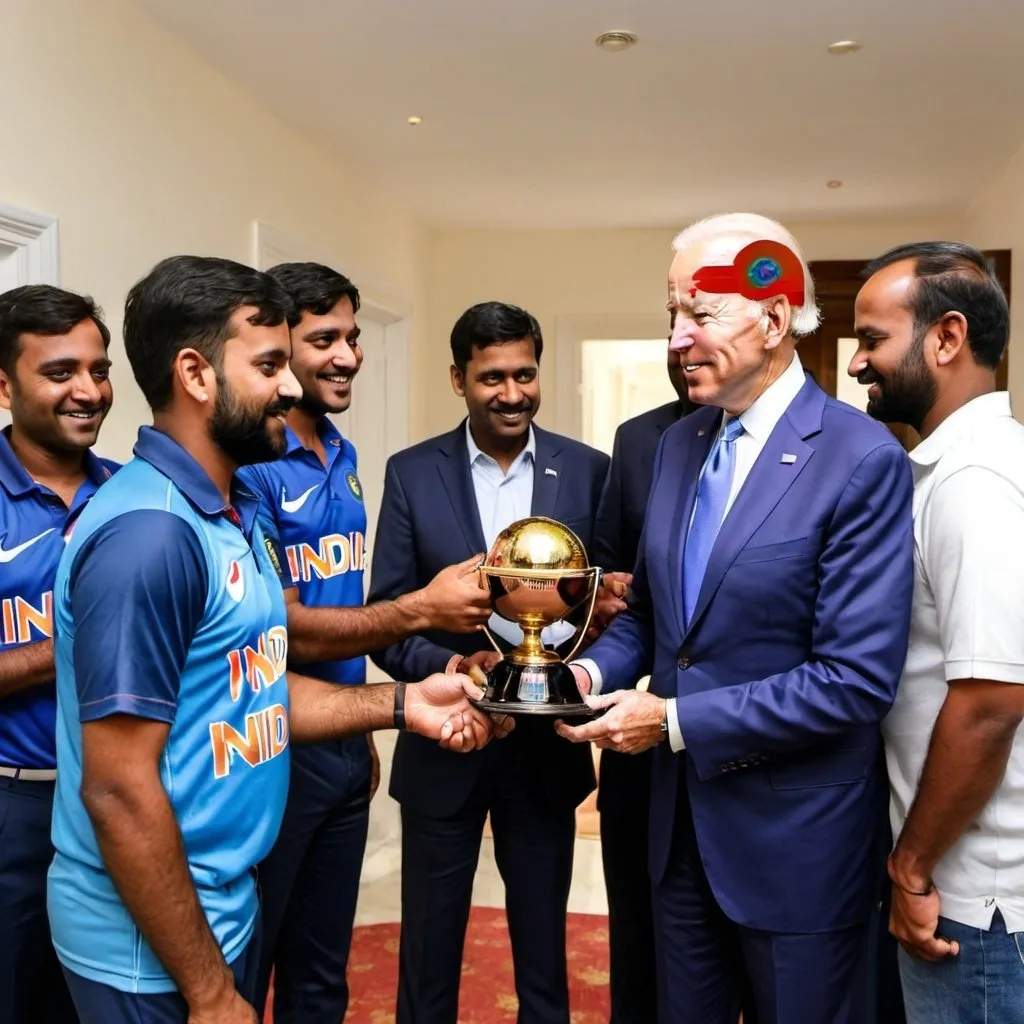 Prompt: President Joe Biden congratulating the Indian T20 cricket winning team in Barbados
