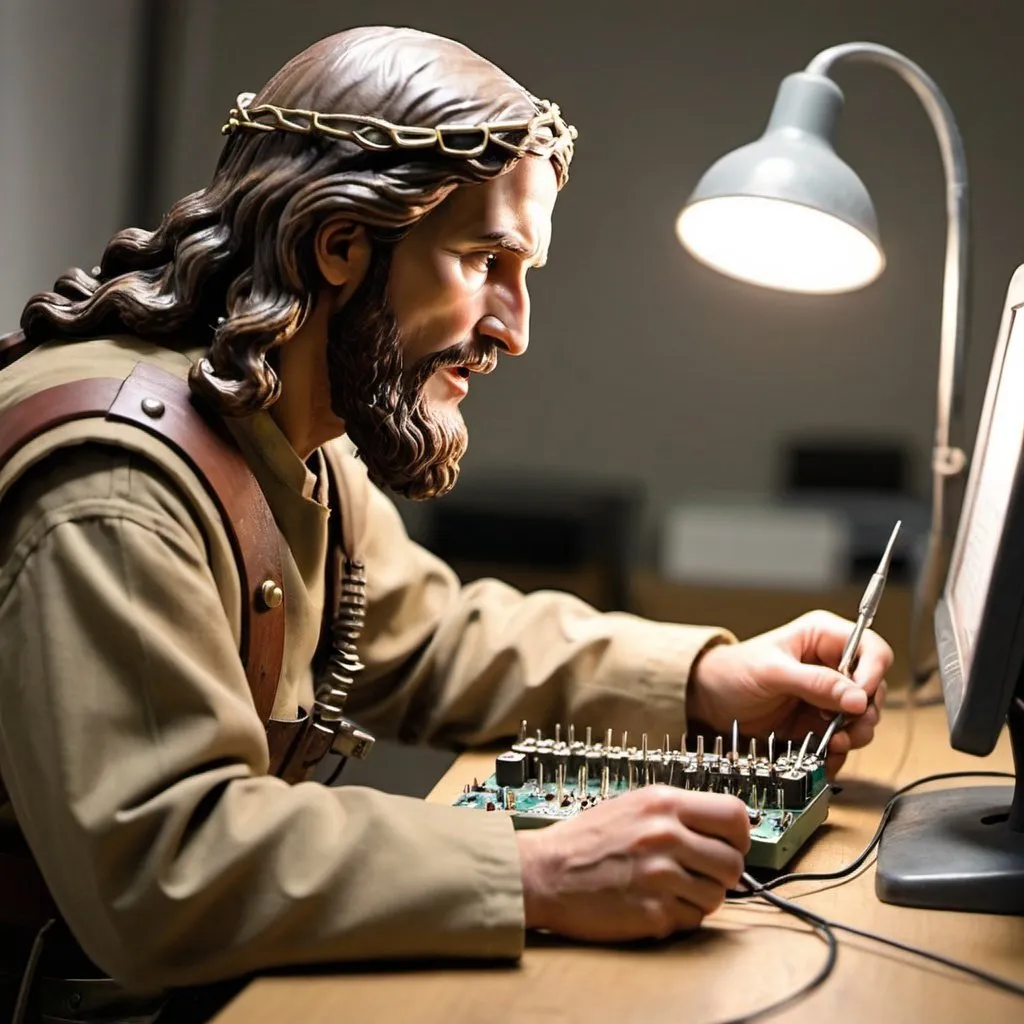 Prompt: a lonly solder is trying to speak to jesus christus
