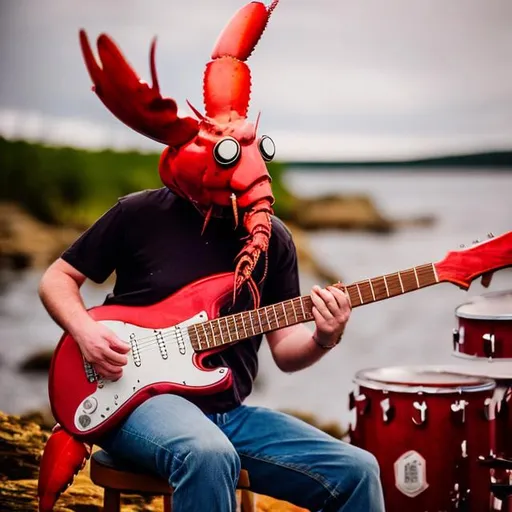 Prompt: Maine lobster playing a guitar 