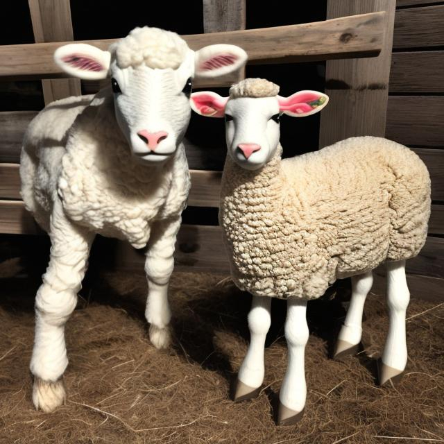 Prompt: A new animal steer and a lamb