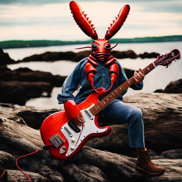 Prompt: Maine lobster playing a guitar 