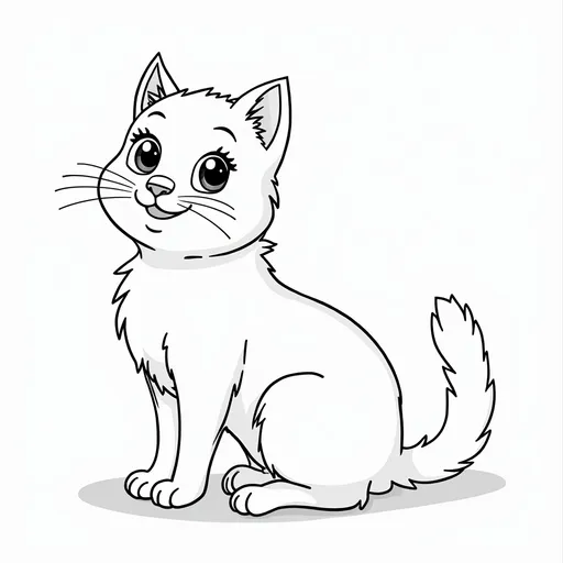 Prompt: A black and white vector-style outline drawing of a cat for a children's coloring book